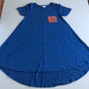 LuLaRoe Dress Hi Low XS Carly Front Pocket Blue
